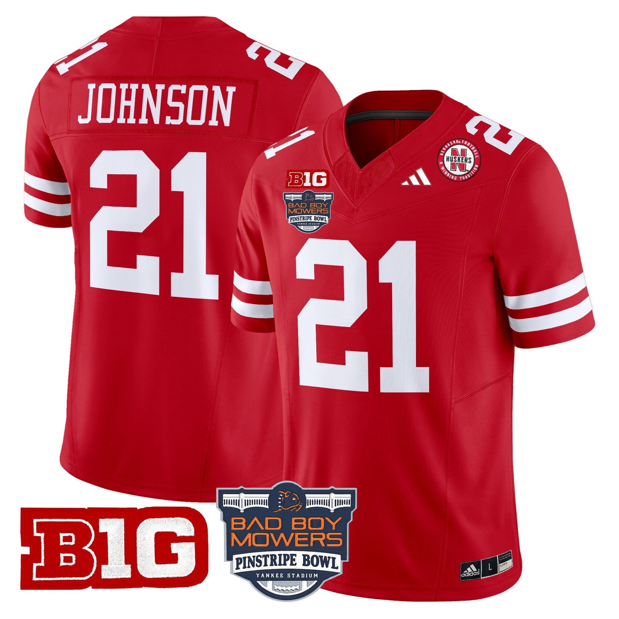 Men's Nebraska Cornhuskers 2025 Pinstripe Bowl Patch Vapor Limited Jersey - All Stitched
