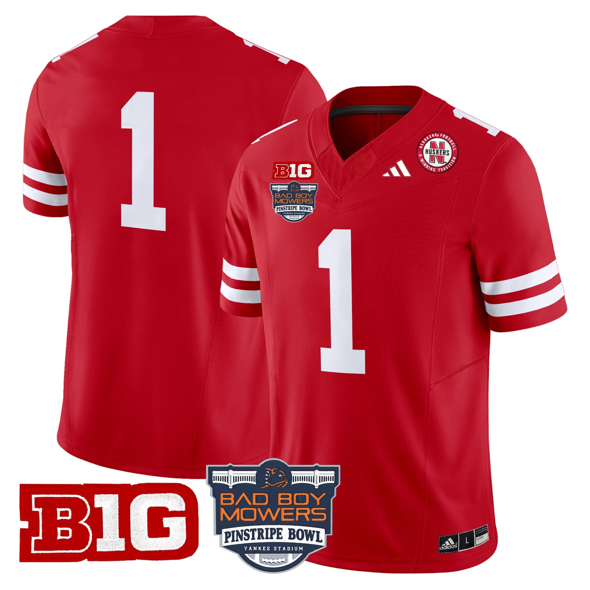 Men's Nebraska Cornhuskers 2025 Pinstripe Bowl Patch Vapor Limited Jersey - All Stitched