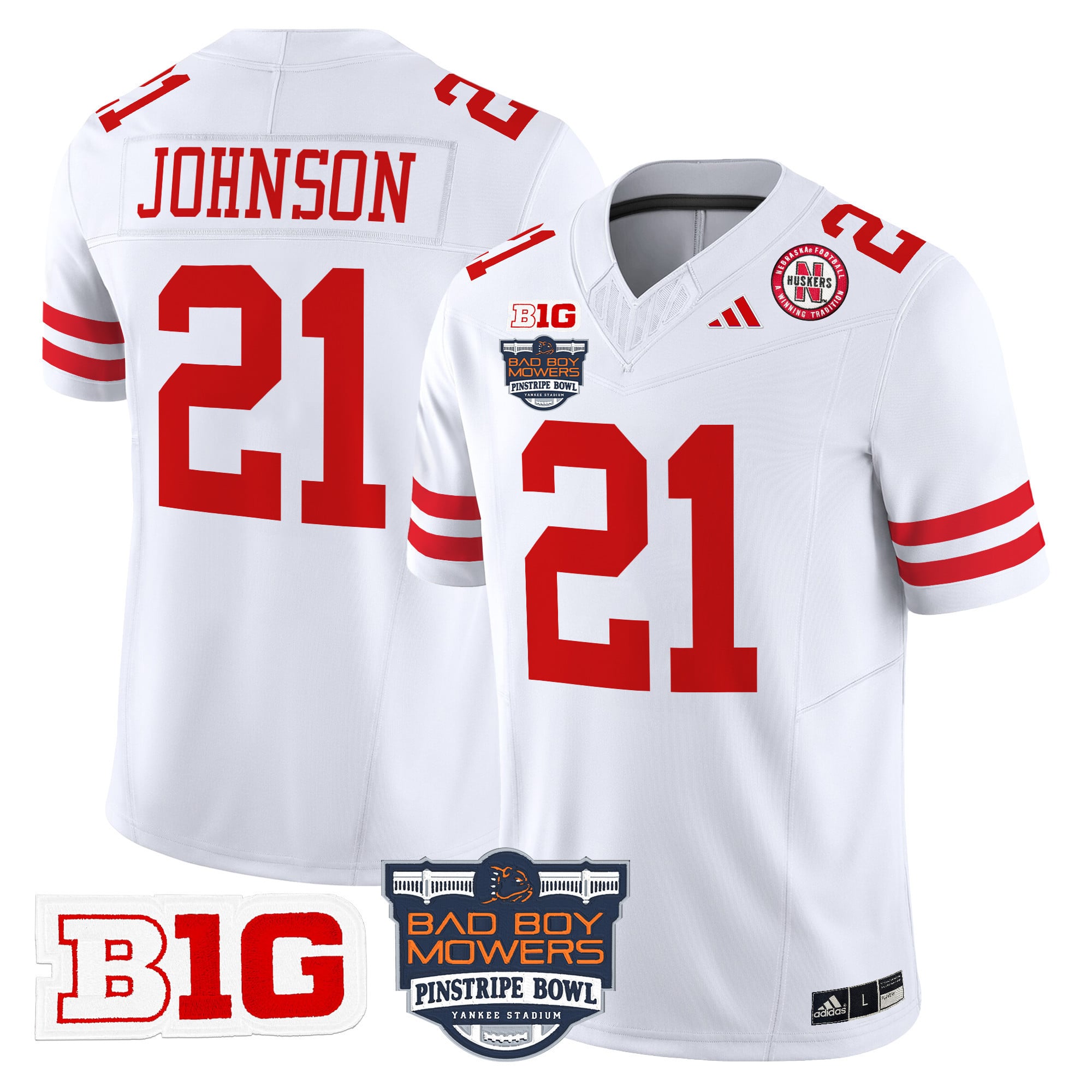 Men's Nebraska Cornhuskers 2025 Pinstripe Bowl Patch Vapor Limited Jersey - All Stitched
