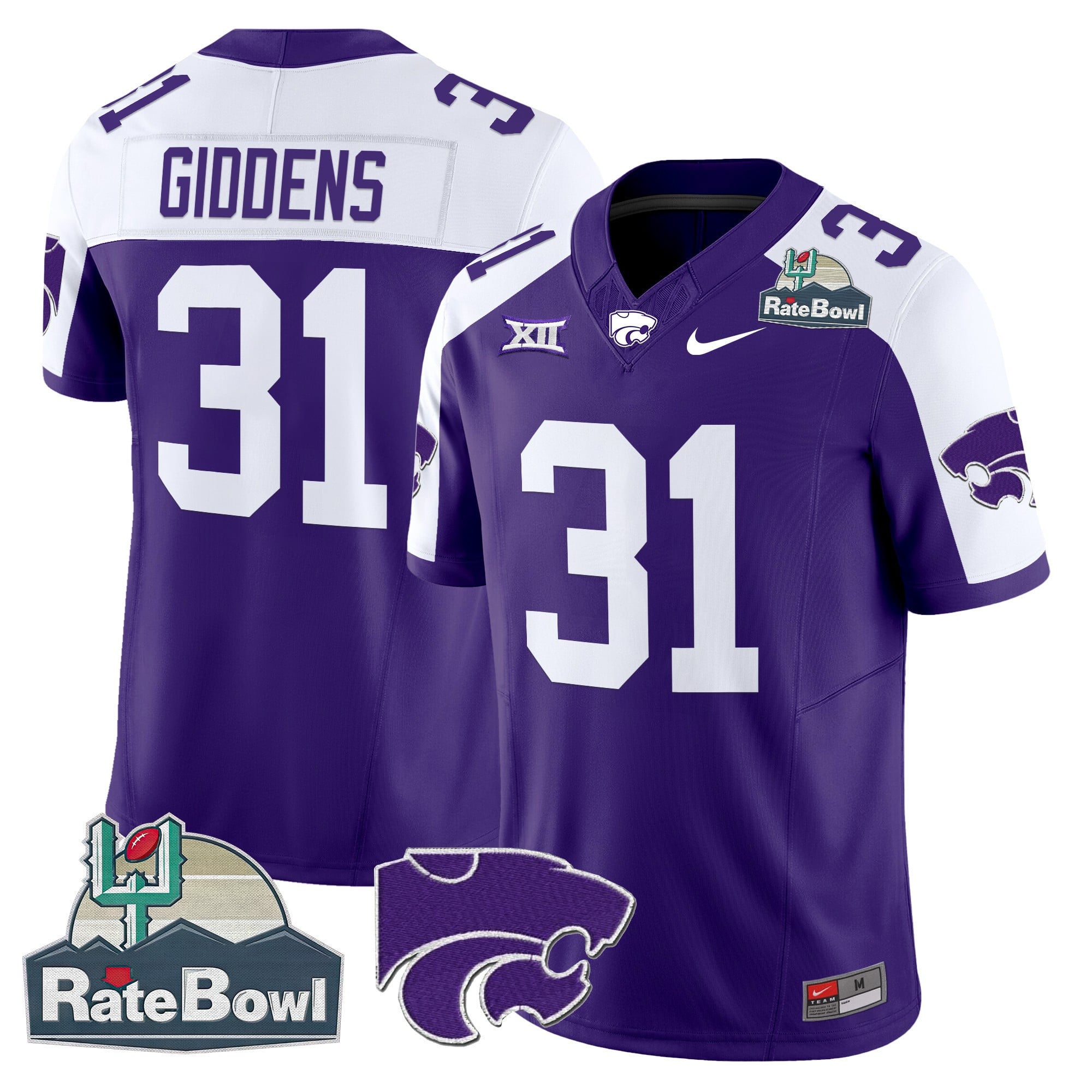 Men's Kansas State Wildcats 2025 Rate Bowl Patch Vapor Limited Jersey - All Stitched
