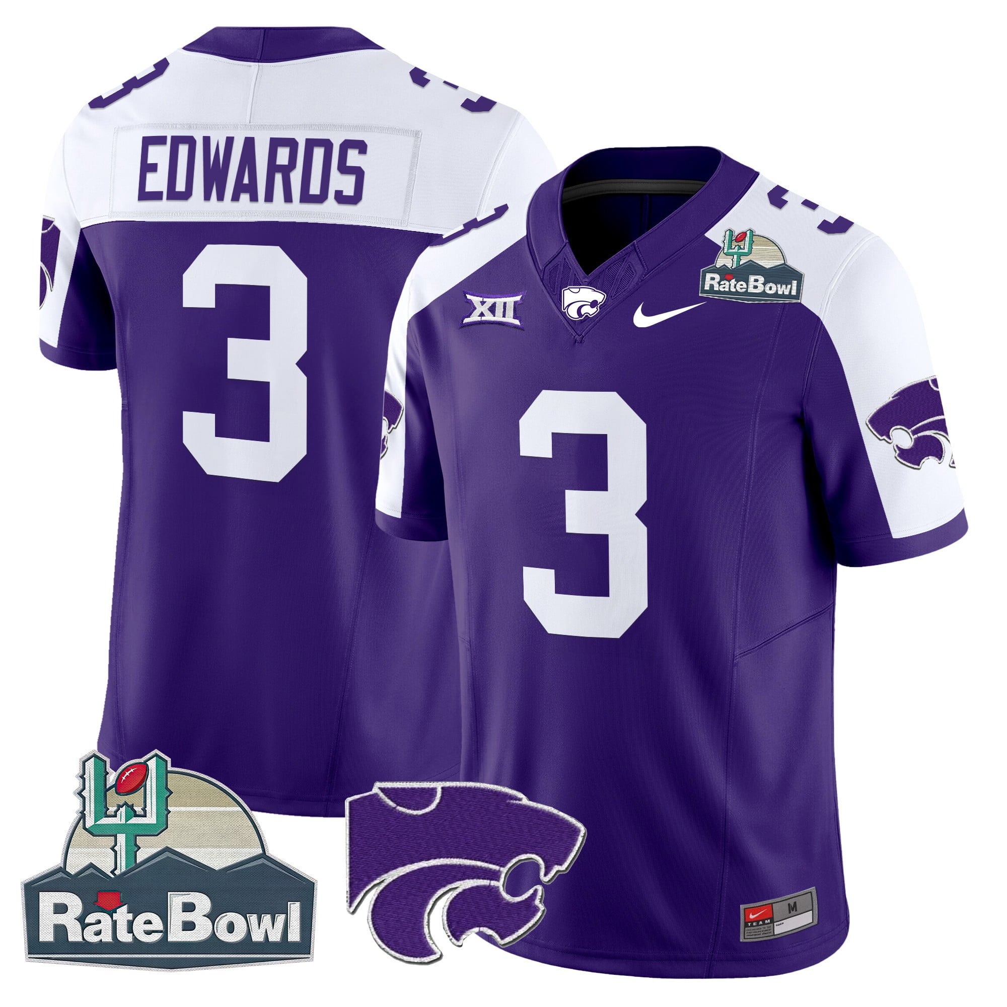 Men's Kansas State Wildcats 2025 Rate Bowl Patch Vapor Limited Jersey - All Stitched