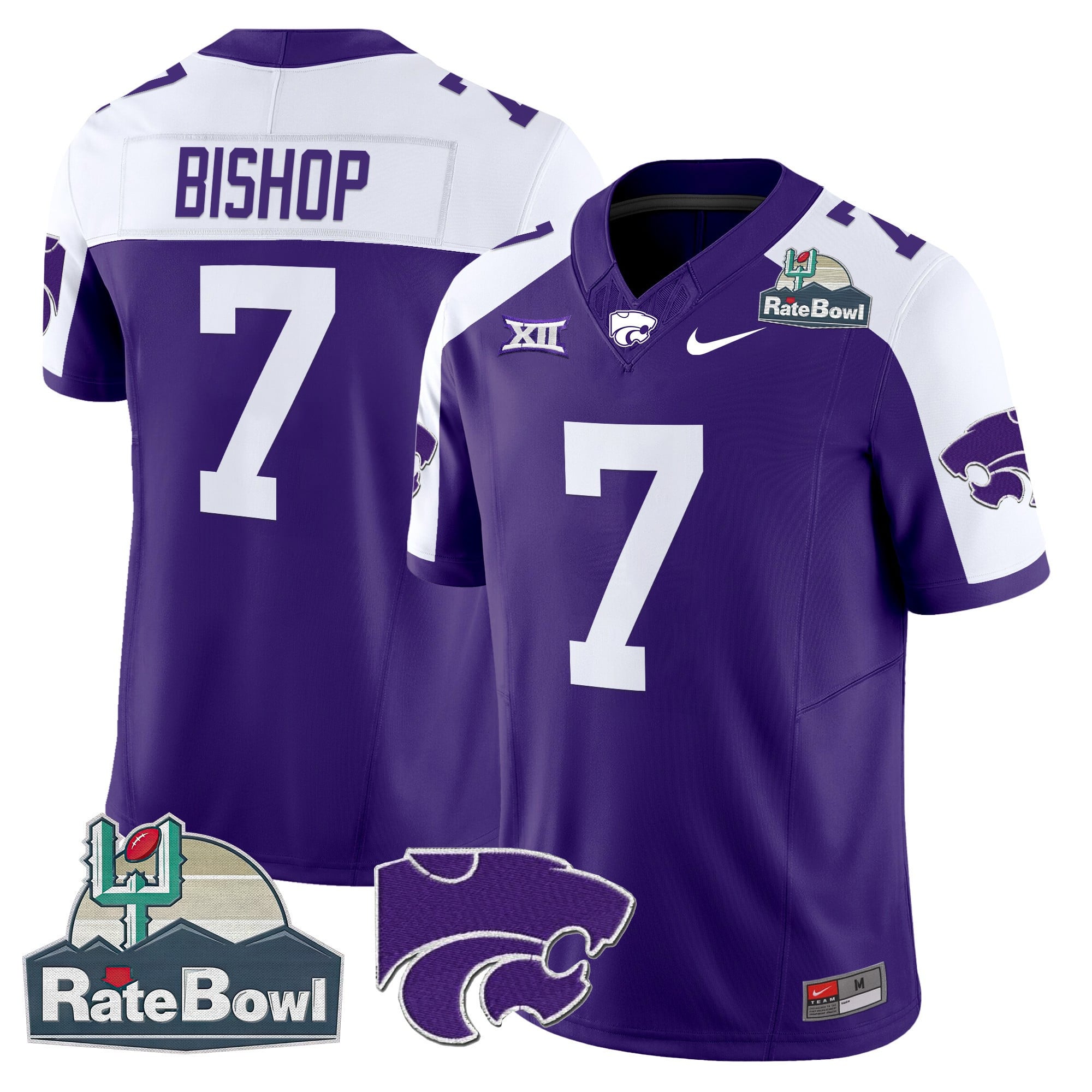 Men's Kansas State Wildcats 2025 Rate Bowl Patch Vapor Limited Jersey - All Stitched