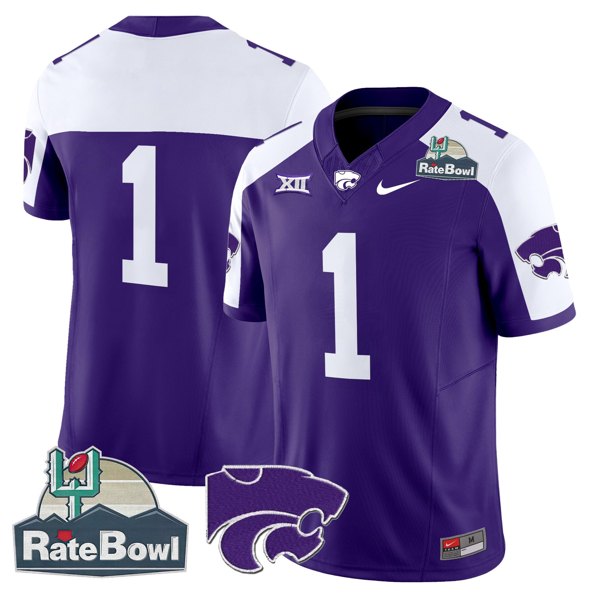 Men's Kansas State Wildcats 2025 Rate Bowl Patch Vapor Limited Jersey - All Stitched