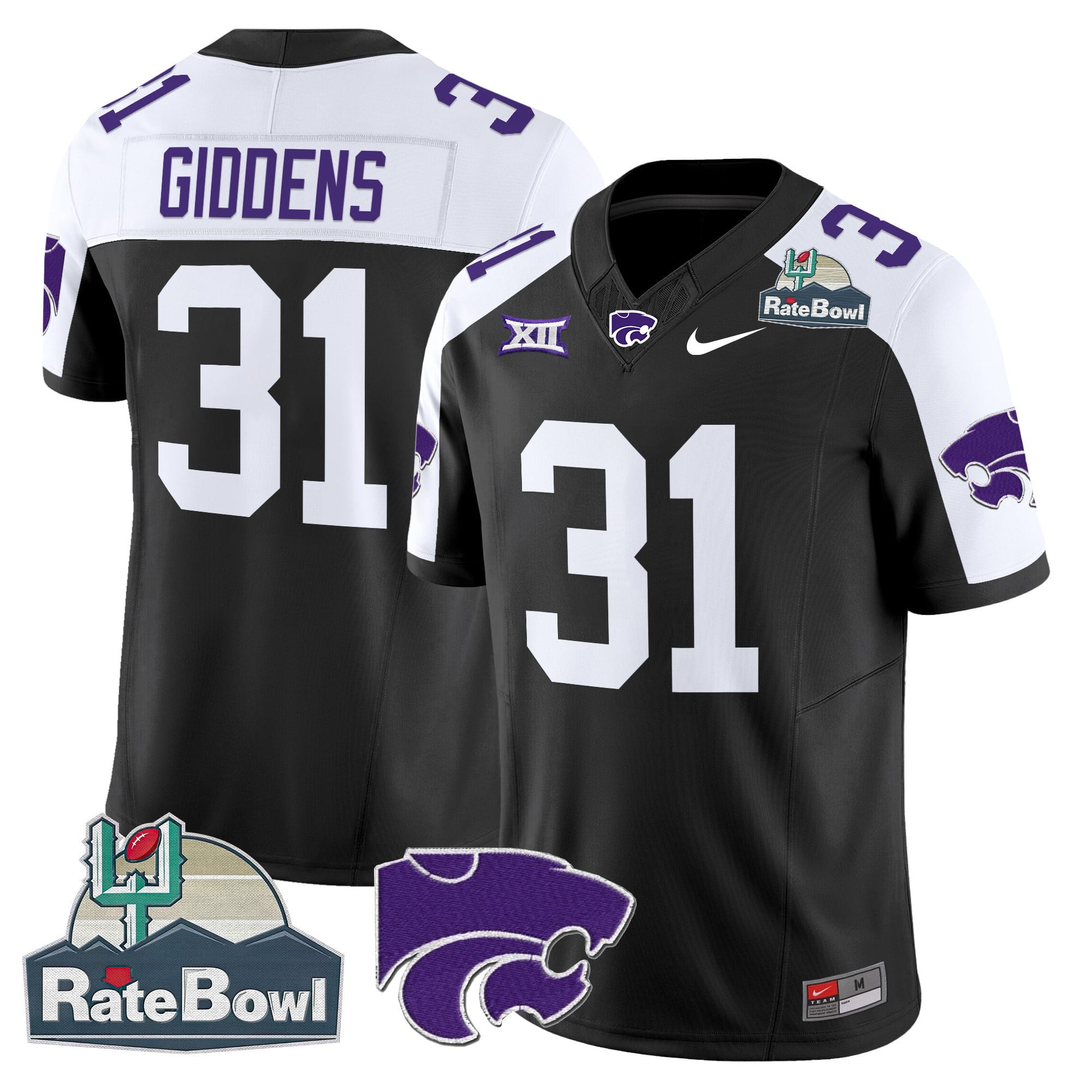Men's Kansas State Wildcats 2025 Rate Bowl Patch Vapor Limited Jersey - All Stitched