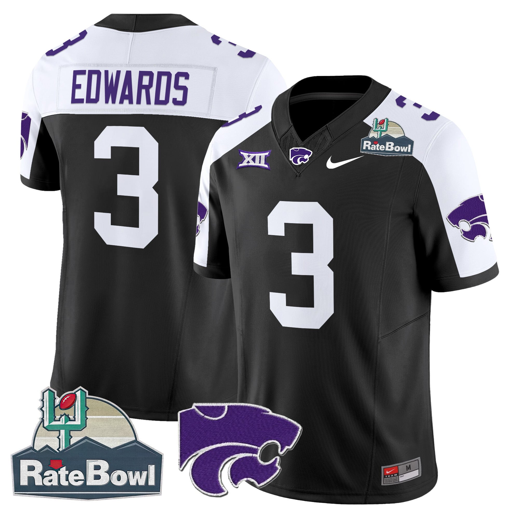 Men's Kansas State Wildcats 2025 Rate Bowl Patch Vapor Limited Jersey - All Stitched