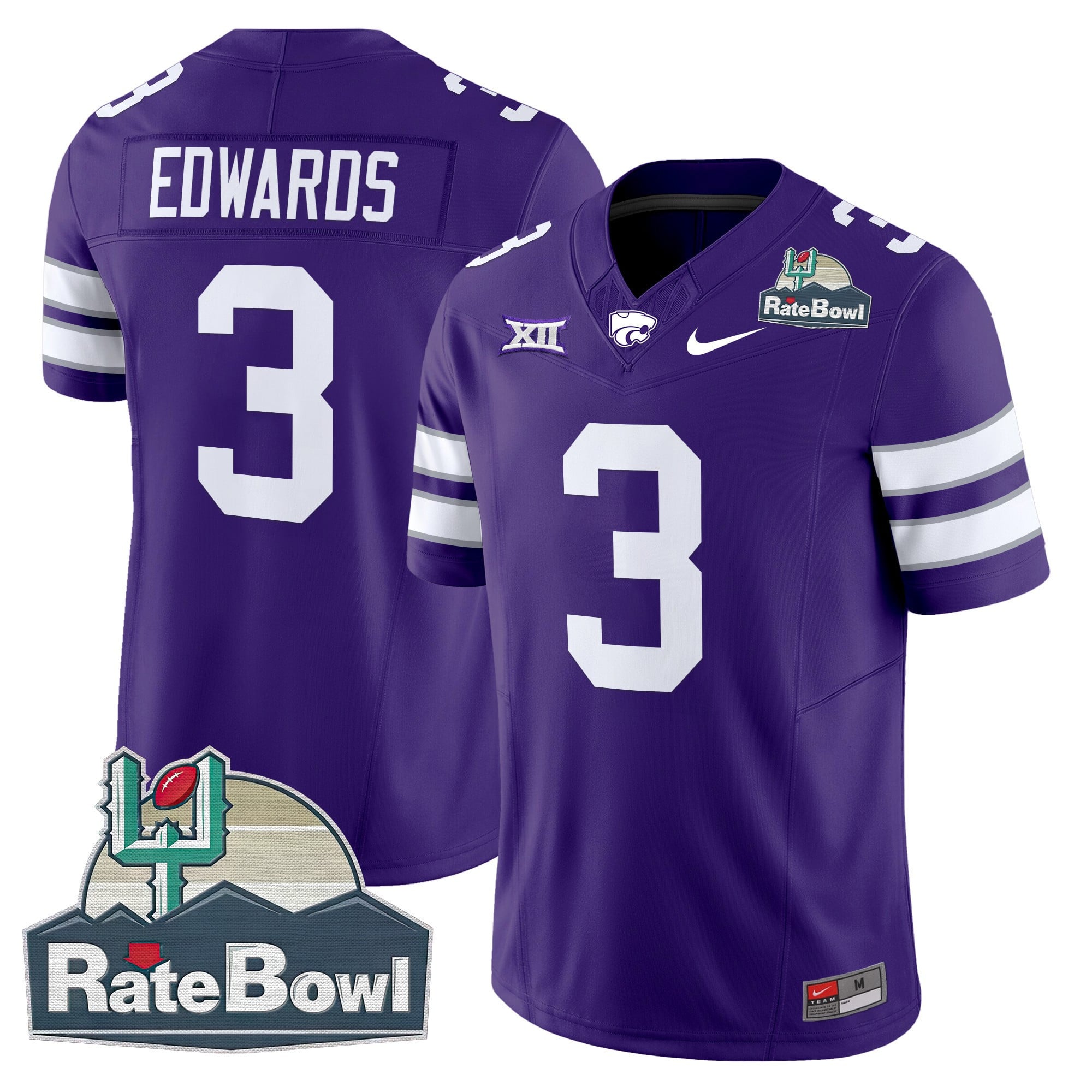 Men's Kansas State Wildcats 2025 Rate Bowl Patch Vapor Limited Jersey - All Stitched