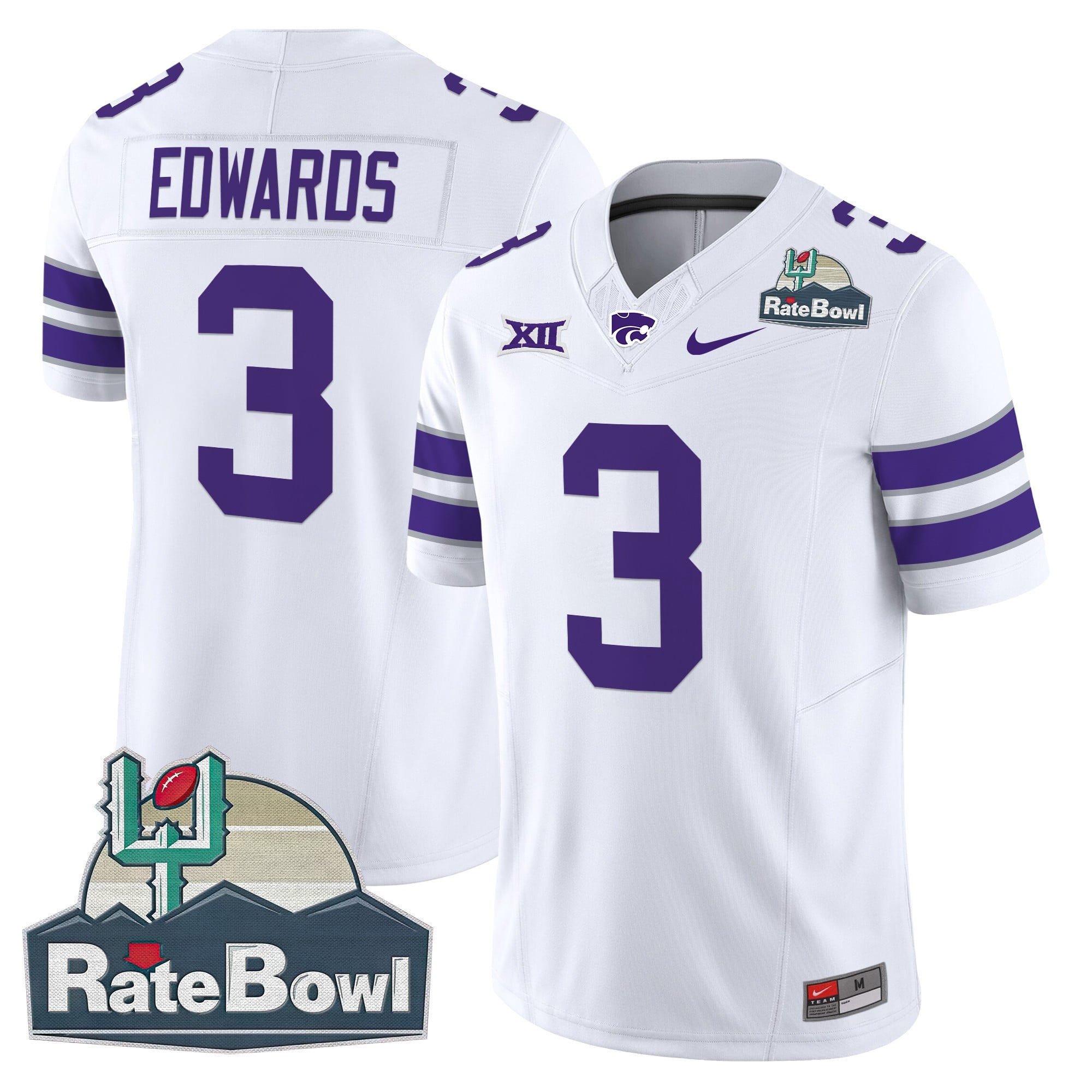 Men's Kansas State Wildcats 2025 Rate Bowl Patch Vapor Limited Jersey - All Stitched