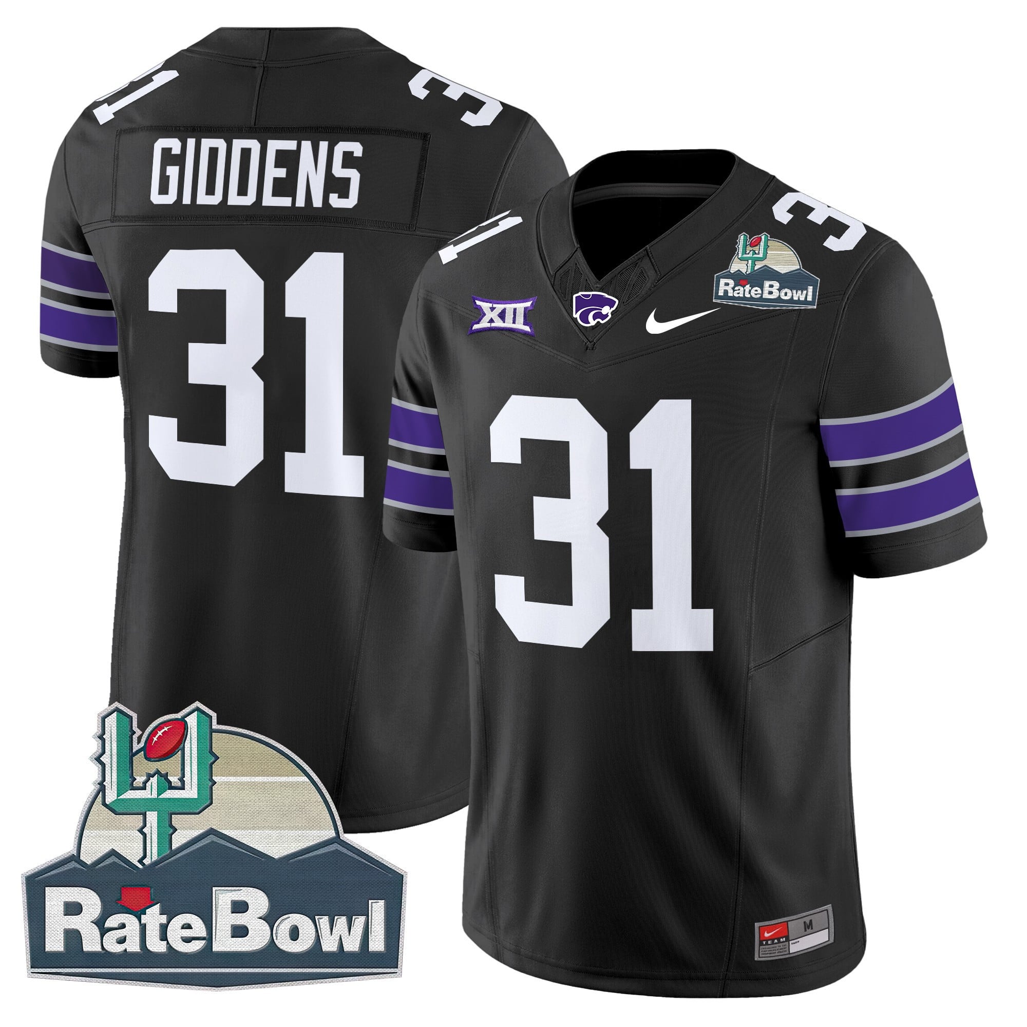 Men's Kansas State Wildcats 2025 Rate Bowl Patch Vapor Limited Jersey - All Stitched