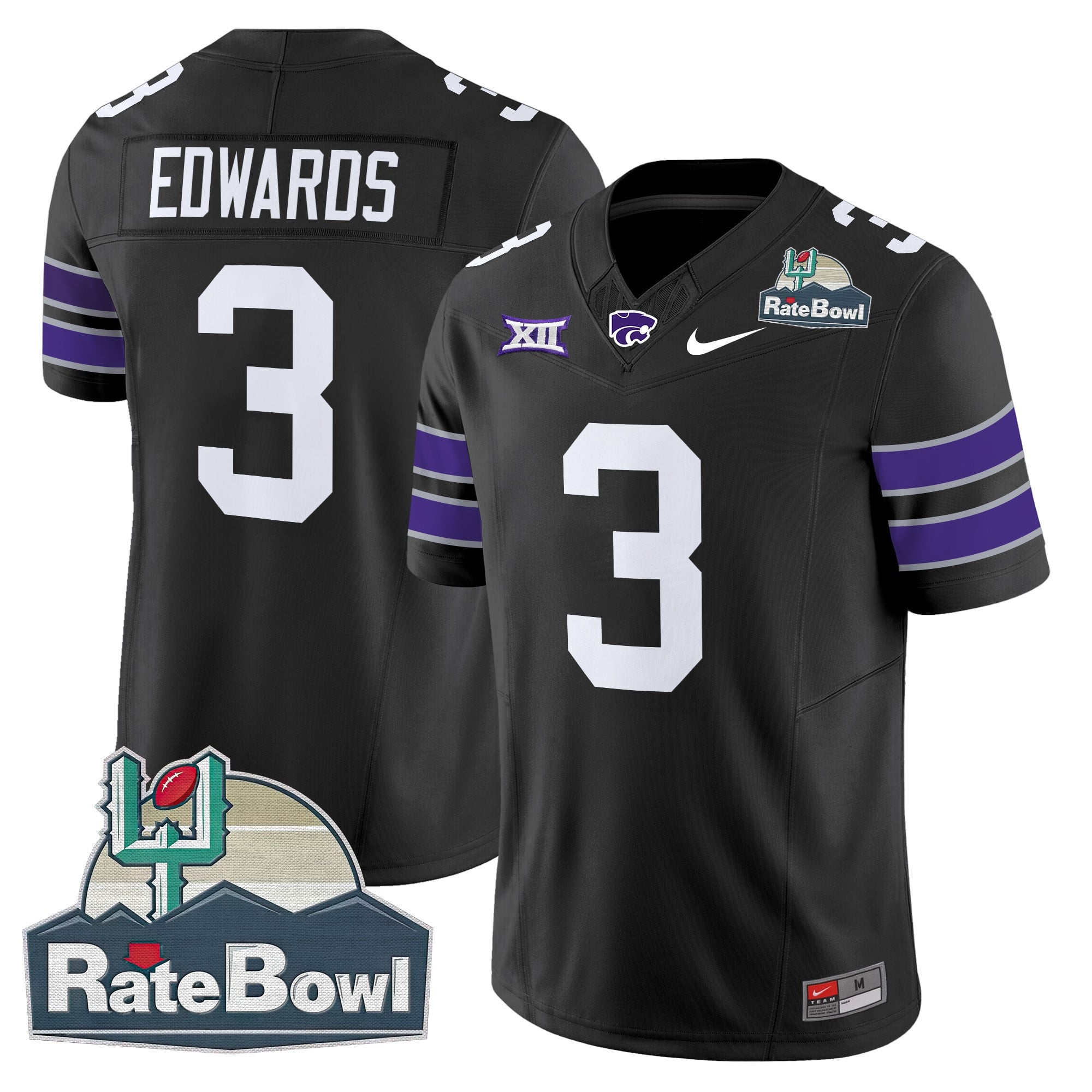 Men's Kansas State Wildcats 2025 Rate Bowl Patch Vapor Limited Jersey - All Stitched