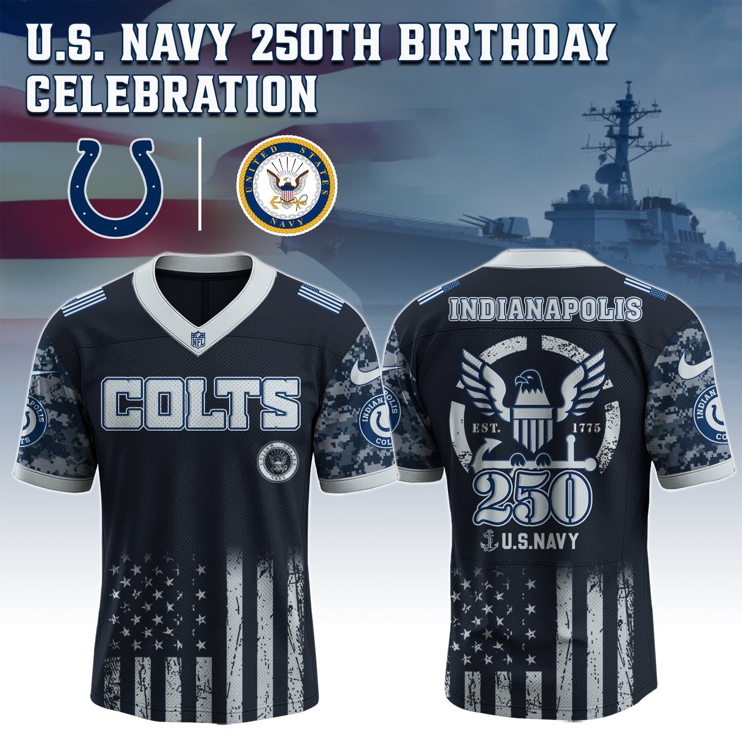 Indianapolis Colts NFL x U.S. NAVY 250TH Birthday Special Edition Jersey