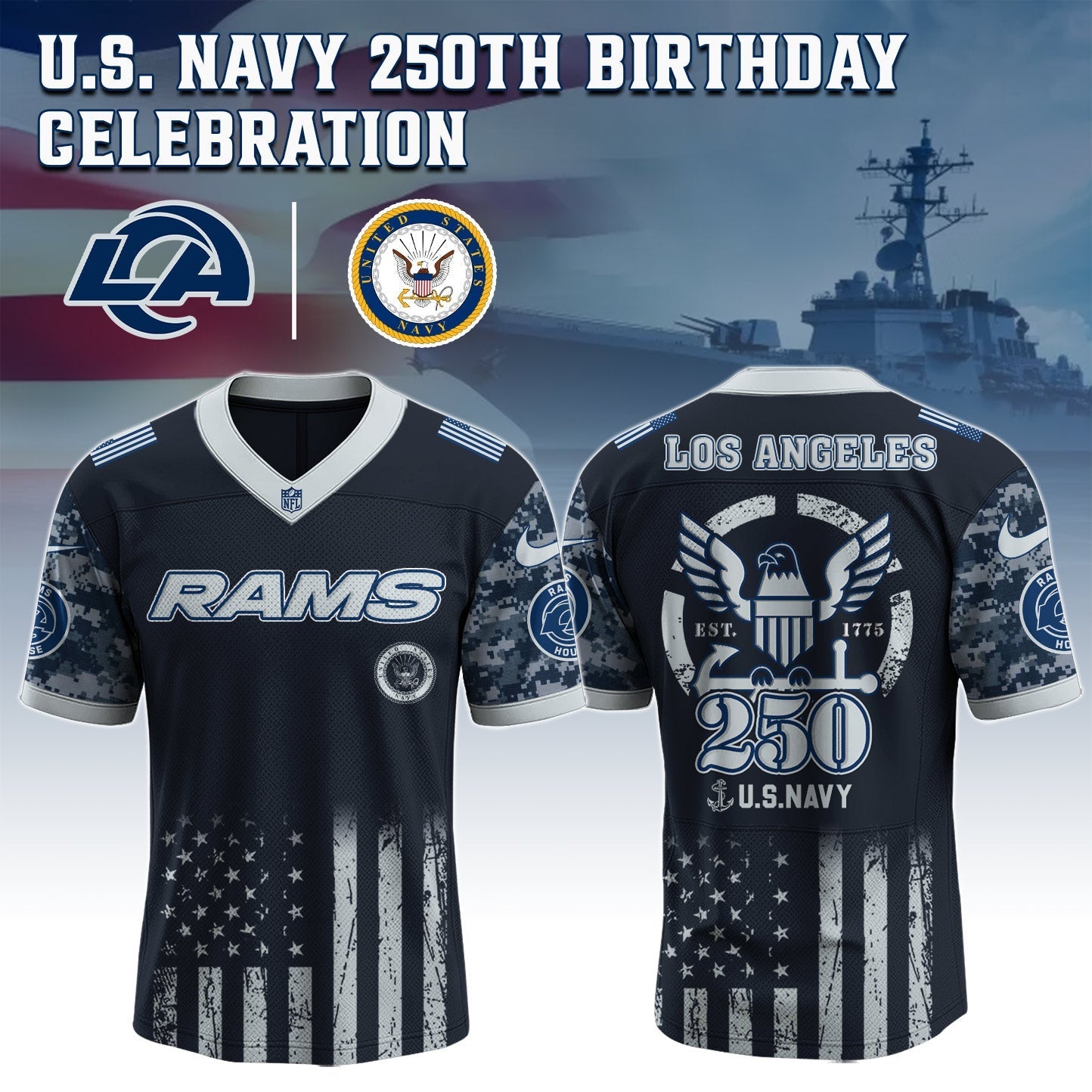 Los Angeles Rams NFL x U.S. NAVY 250TH Birthday Special Edition Jersey