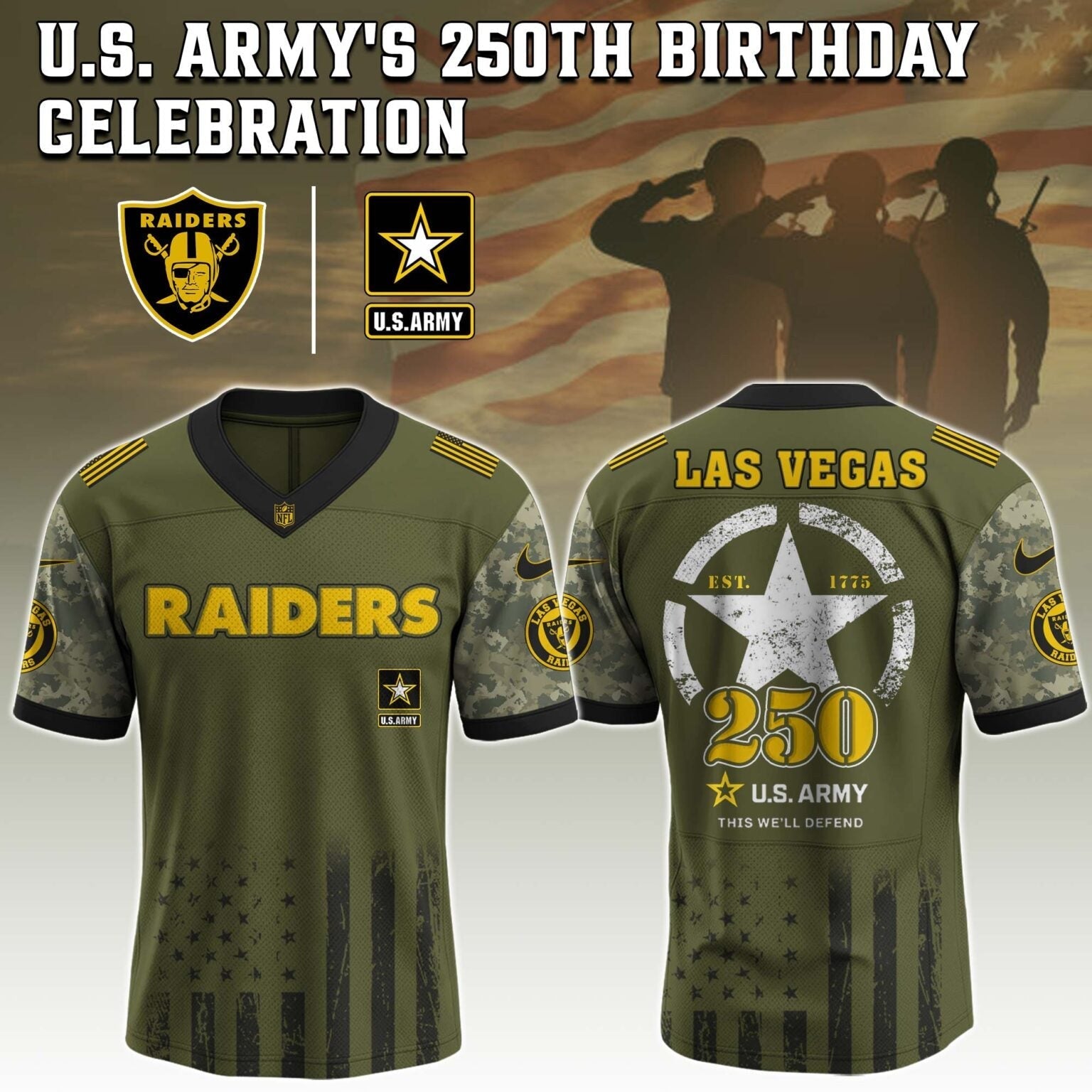 Las Vegas Raiders NFL x U.S. ARMY'S 250TH Birthday Special Edition Jersey