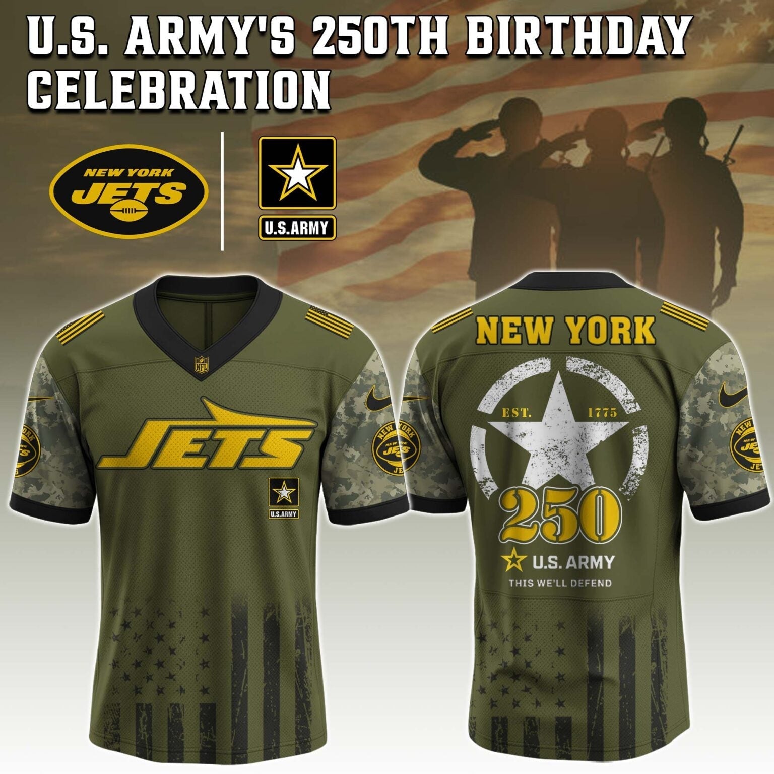 New York Jets NFL x U.S. ARMY'S 250TH Birthday Special Edition Jersey