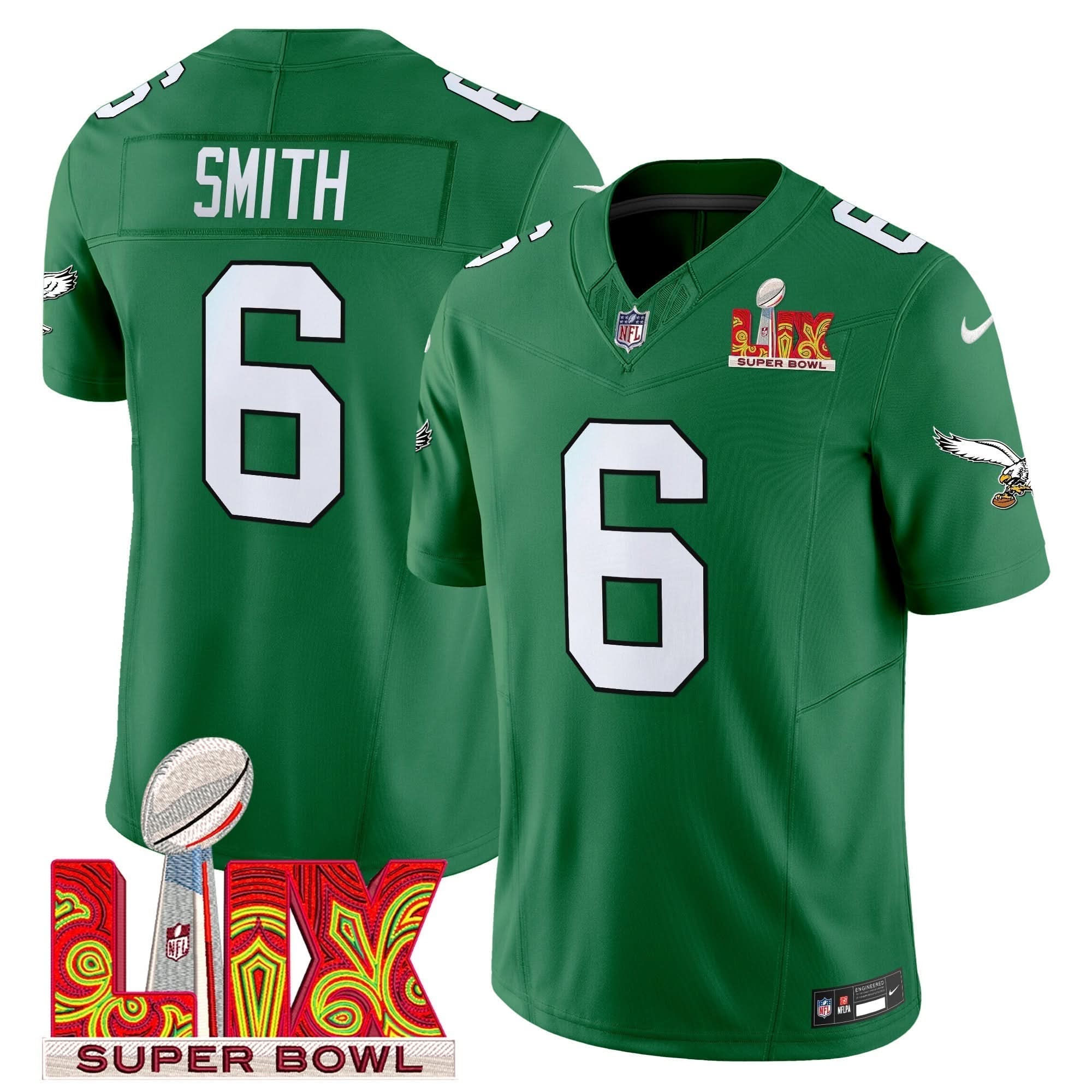 Philadelphia Eagles Kelly Green Super Bowl LIX Patch Vapor Limited Jersey - All Stitched
