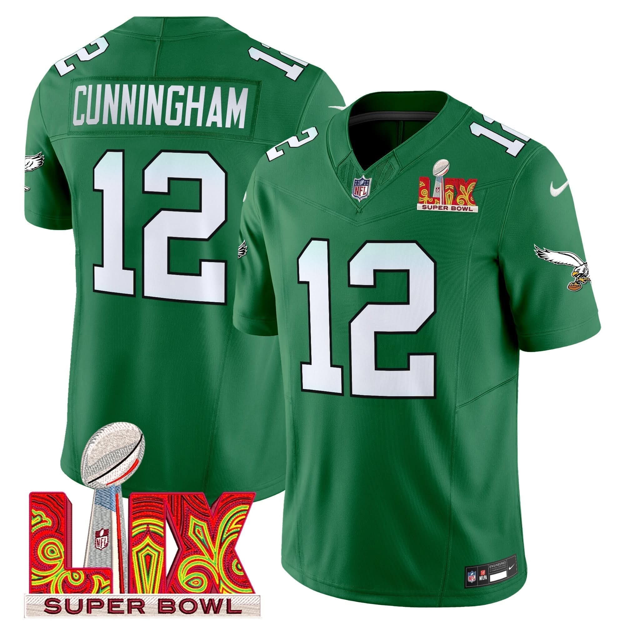 Philadelphia Eagles Kelly Green Super Bowl LIX Patch Vapor Limited Jersey - All Stitched