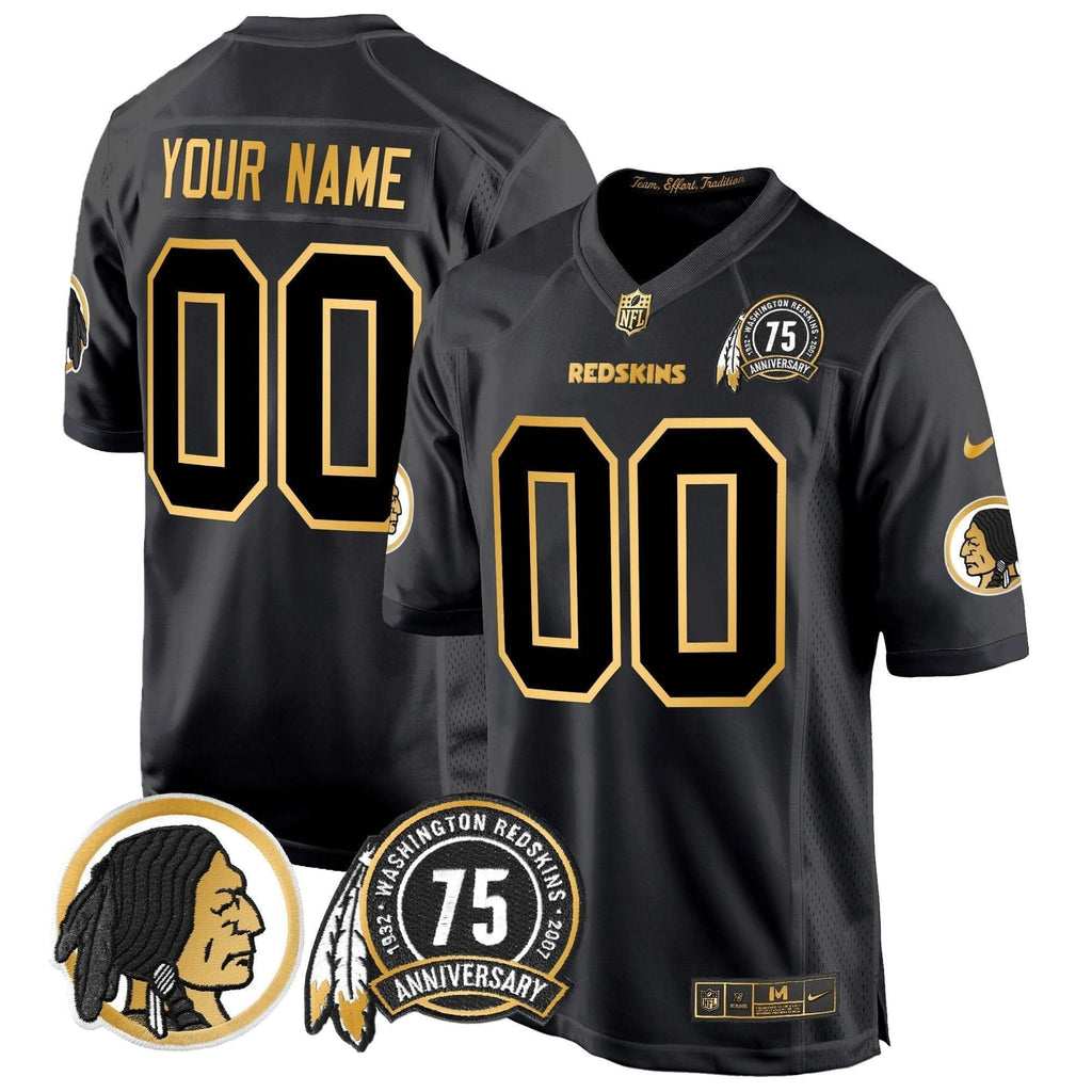 Washington Redskins 75th Patch Throwback Gold Game Custom Jersey - All Stitched