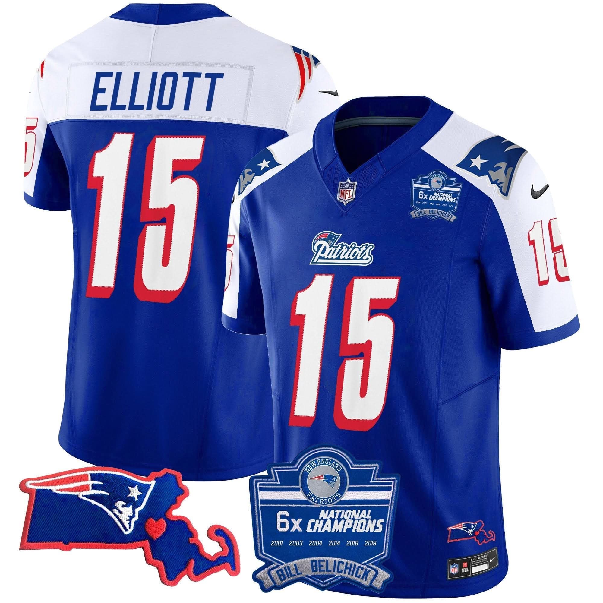 Patriots Bill Belichick 6x Champions Patch Vapor Jersey - All Stitched