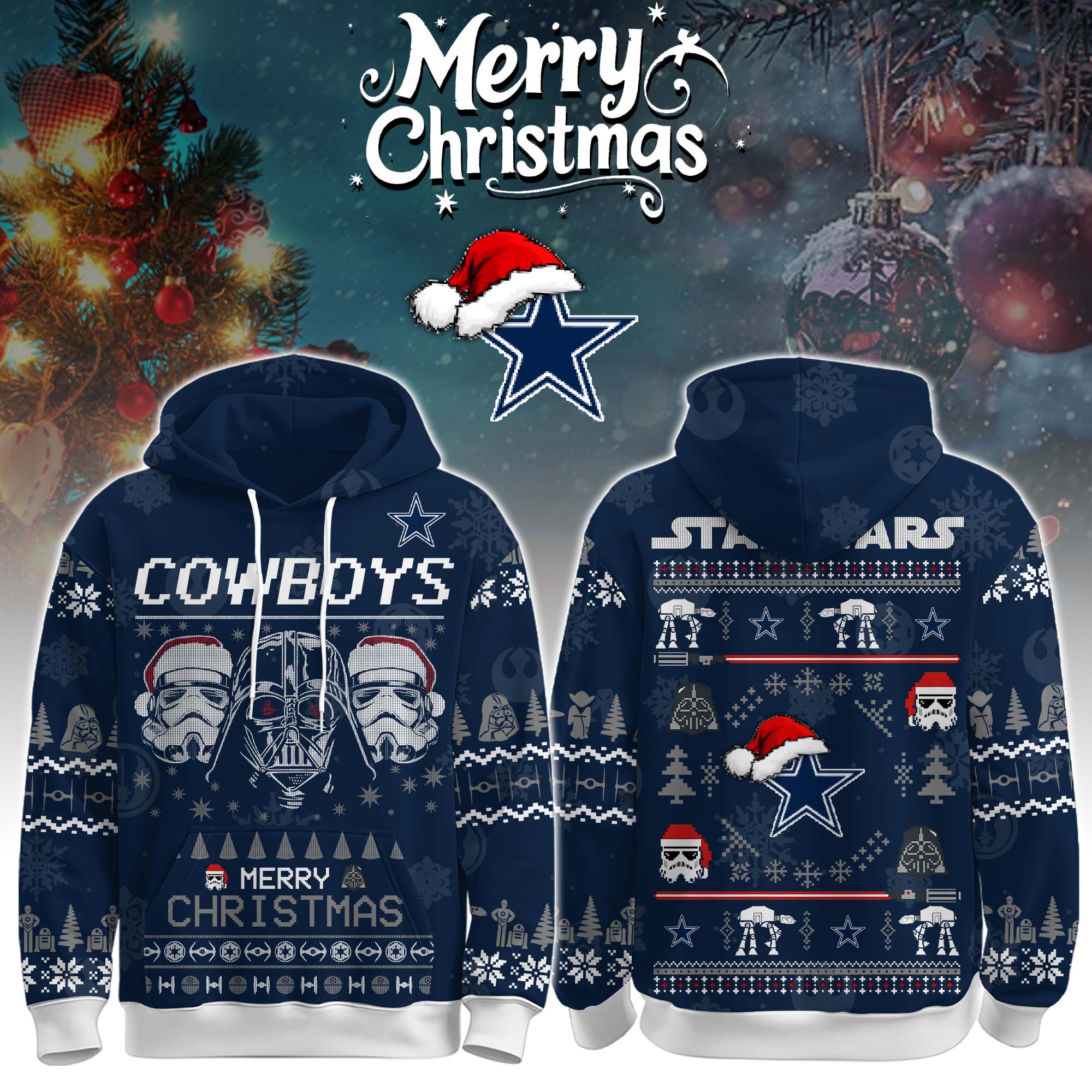 Unisex Cowboys Merry Christmas The Force Edition Hoodie