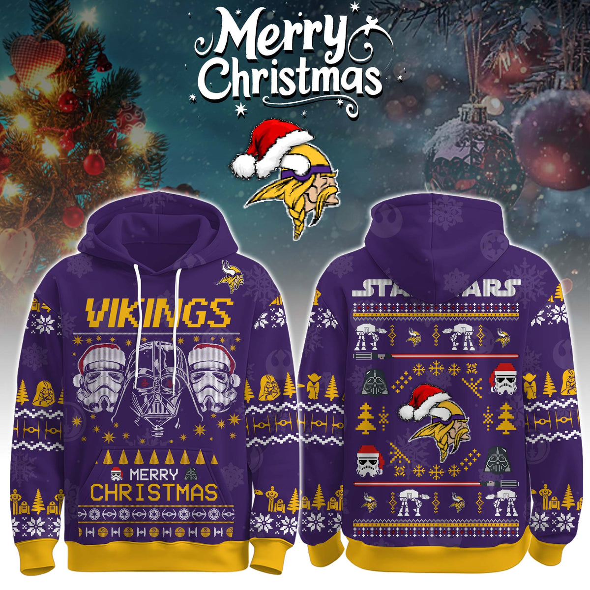 Unisex Vikings Merry Christmas The Force Edition Hoodie
