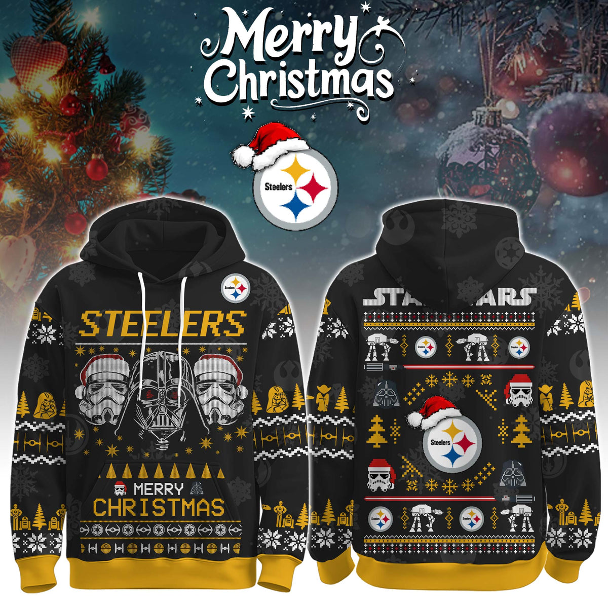 Unisex Steelers Merry Christmas The Force Edition Hoodie