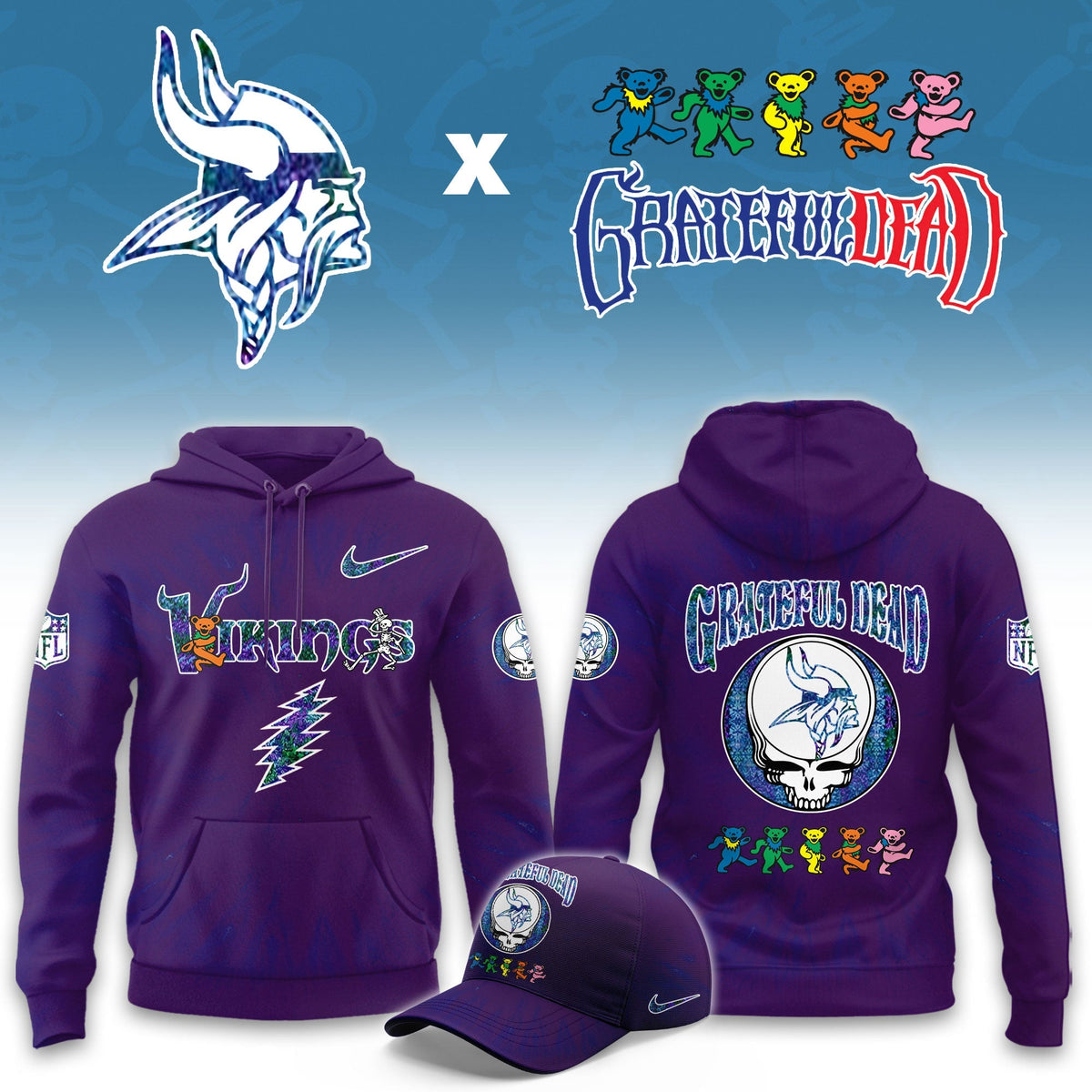 _Minnesota Vikings Grateful Dead Limited Hoodie