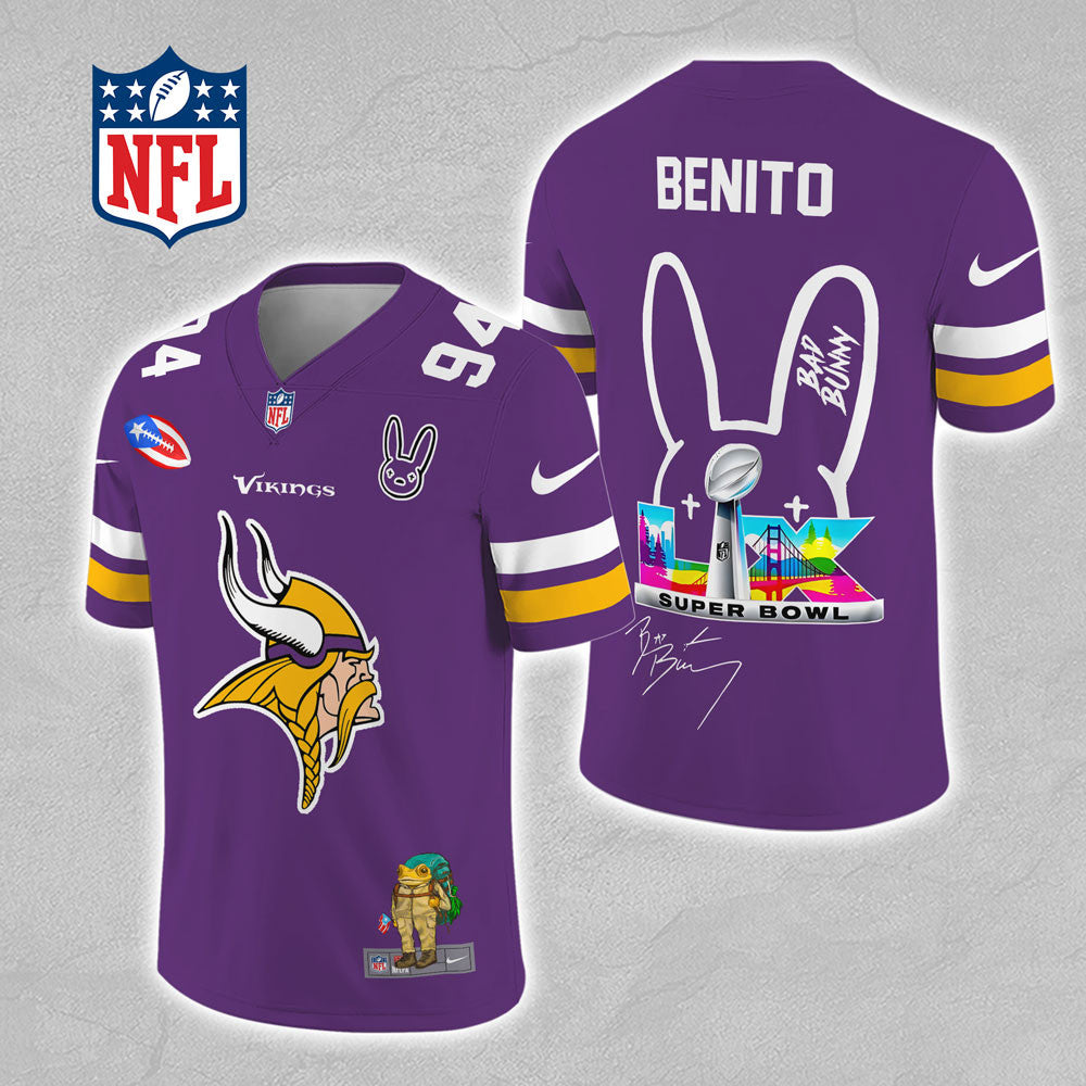 Minnesota Vikings x Bad Bunny 3D Football Jersey