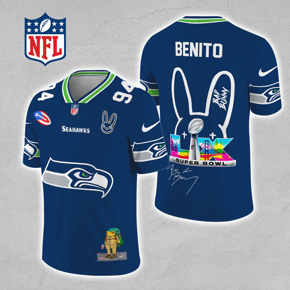 Seattle Seahawks x Bad Bunny 3D Football Jersey