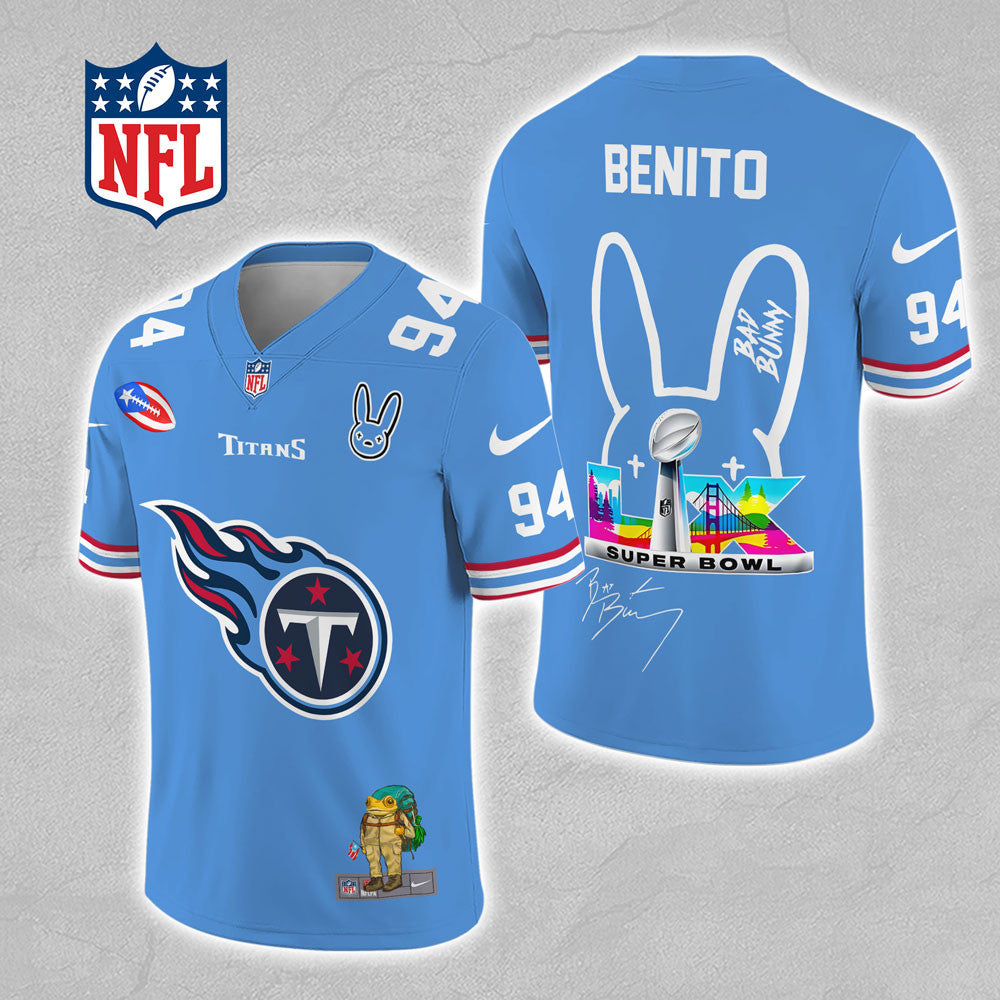 Tennessee Titans x Bad Bunny 3D Football Jersey