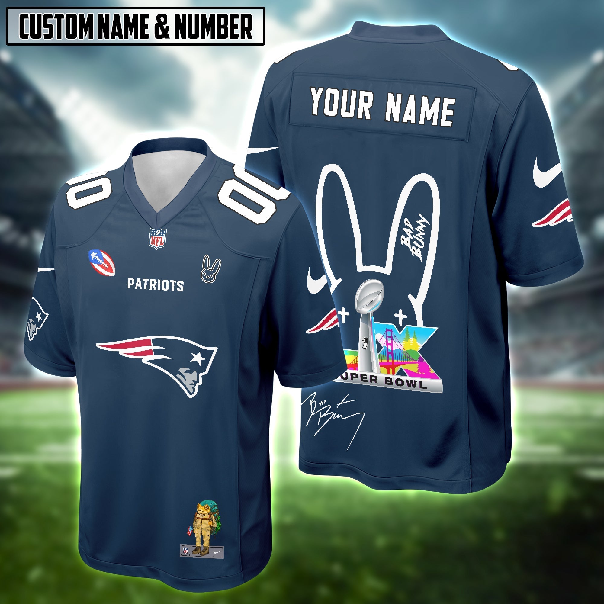 New England Patriots x Bad Bunny 3D Football Jersey