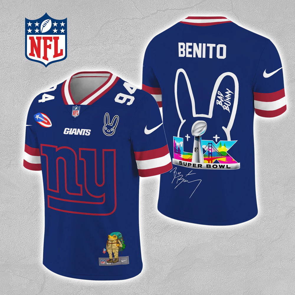 New York Giants x Bad Bunny 3D Football Jersey