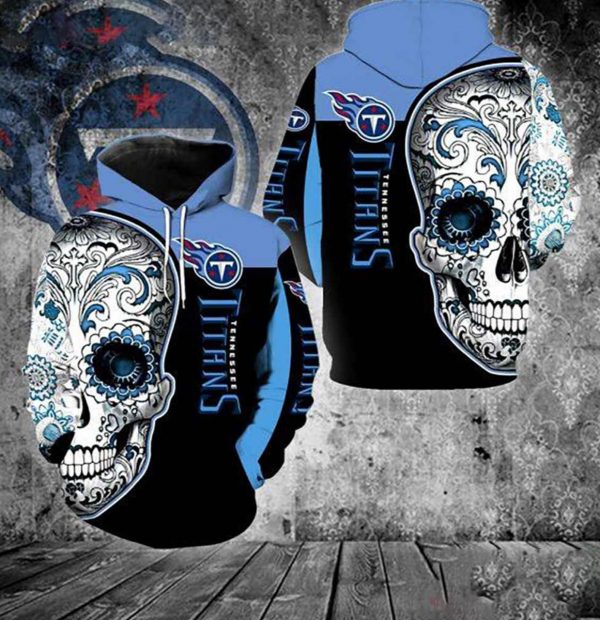 Nfl Tennessee Titans Skull 3d Hoodie New