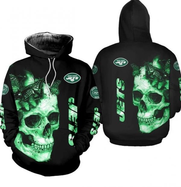 Nfl New York Jets Skull And Butterflies Gift For Fan 3d Hoodie