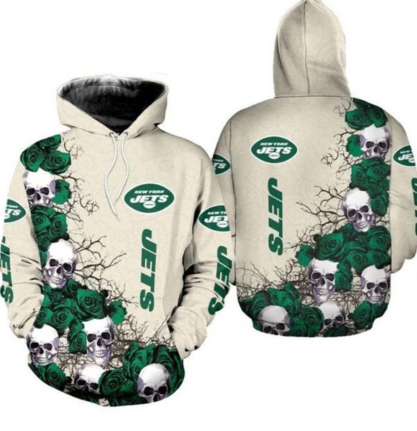 Nfl New York Jets Team Limited Edition All Team Skulls Roses Gift For Fan 3d Hoodie