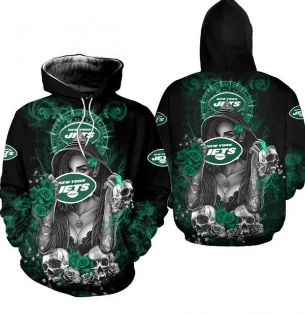 Nfl New York Jets Skulls Flowers Gift For Fan 3d Hoodie