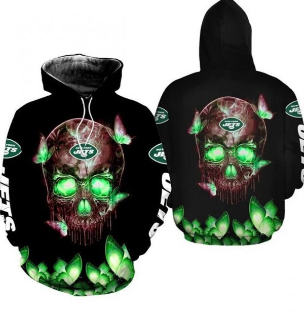 Nfl New York Jets Skull Butterflies Nfl Gift For Fan 3d Hoodie