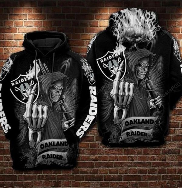 Las Vegas Raiders NFL Football Skull Smoke Gray 3D All Over Print Hoodie