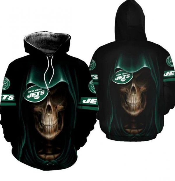 New York Jets Skull All Over Print Nfl Gift For Fan 3D Hoodie