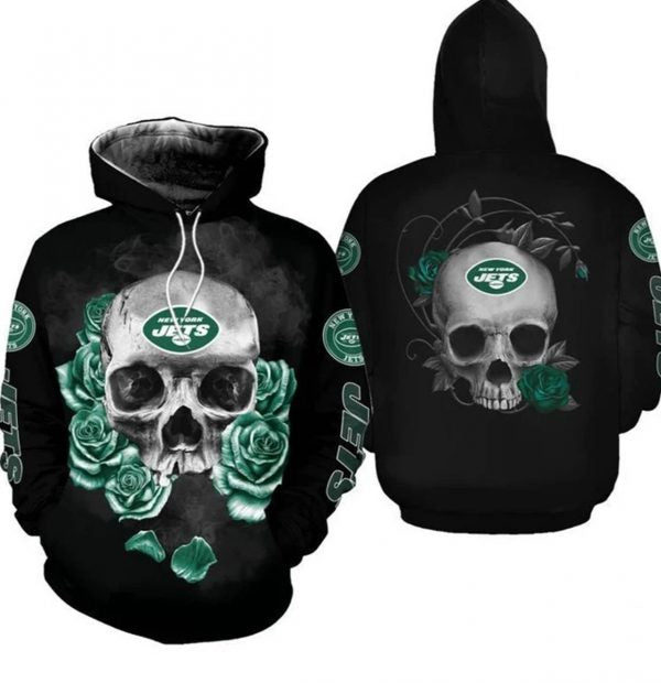 Nfl New York Jets Team Skull And Roses Gift For Fan 3d Hoodie