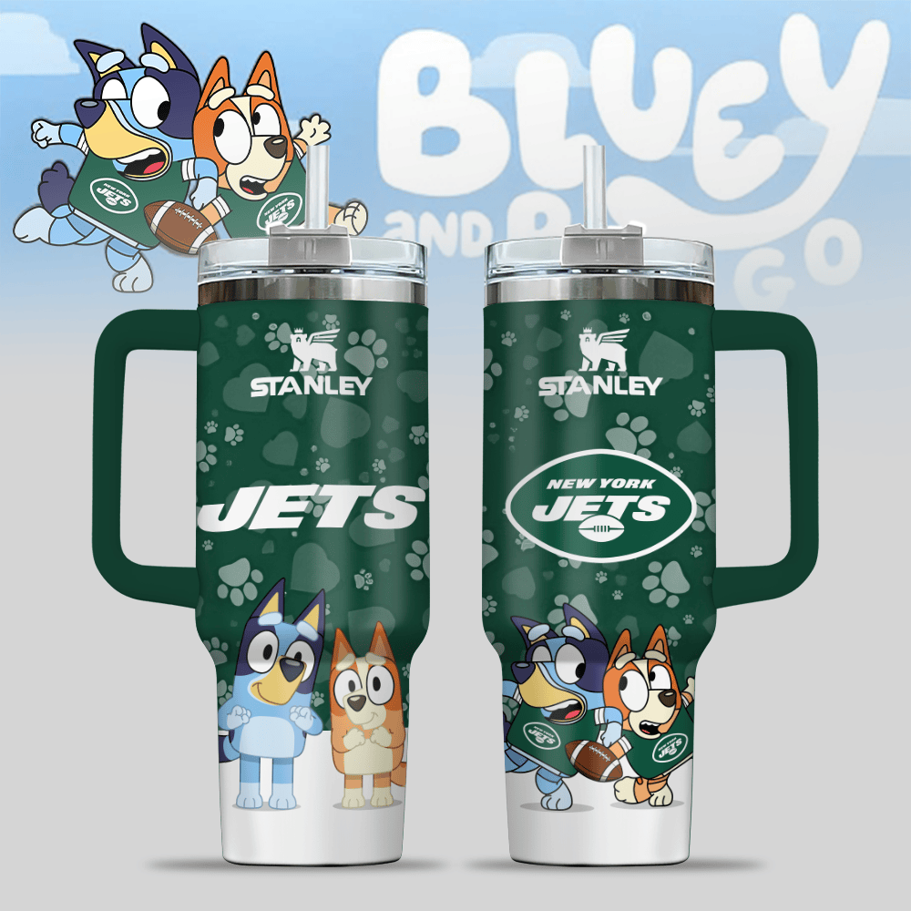 New York Jets NFL x Bluey Custom Stanley Cup 40 oz 30 oz Tumbler With Handle
