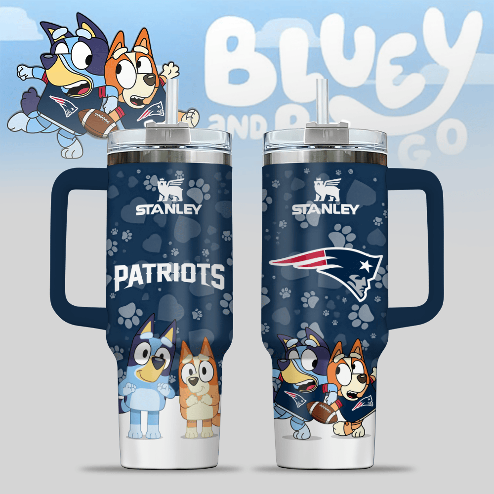 New England Patriots NFL x Bluey Custom Stanley Cup 40 oz 30 oz Tumbler With Handle