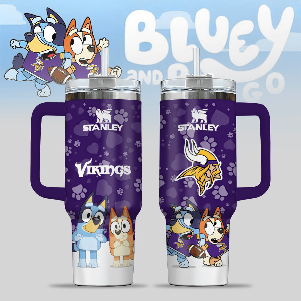 Minnesota Vikings NFL x Bluey Custom Stanley Cup 40 oz 30 oz Tumbler With Handle