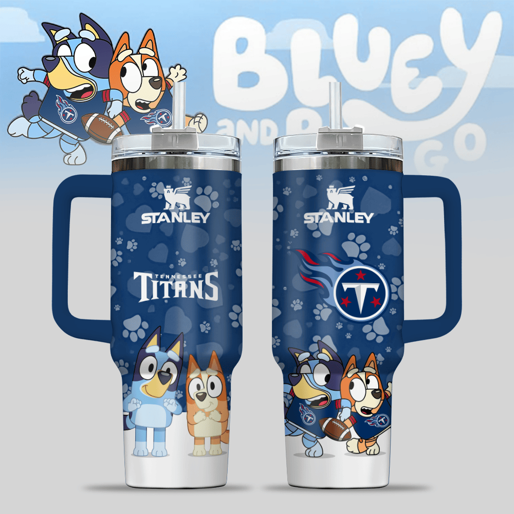 Tennessee Titans NFL x Bluey Custom Stanley Cup 40 oz 30 oz Tumbler With Handle
