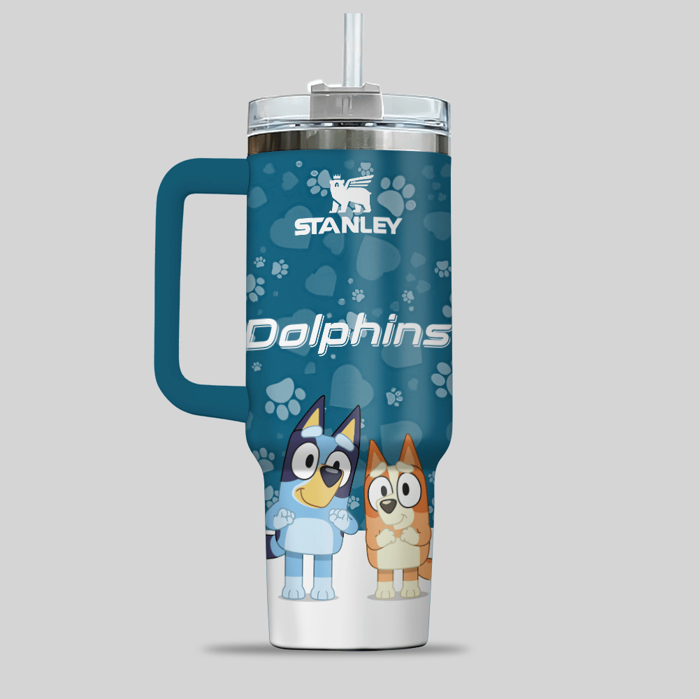 Miami Dolphins NFL x Bluey Custom Stanley Cup 40 oz 30 oz Tumbler With Handle