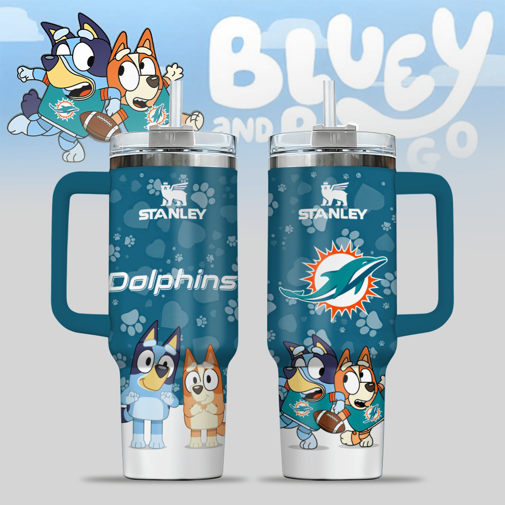 Miami Dolphins NFL x Bluey Custom Stanley Cup 40 oz 30 oz Tumbler With Handle