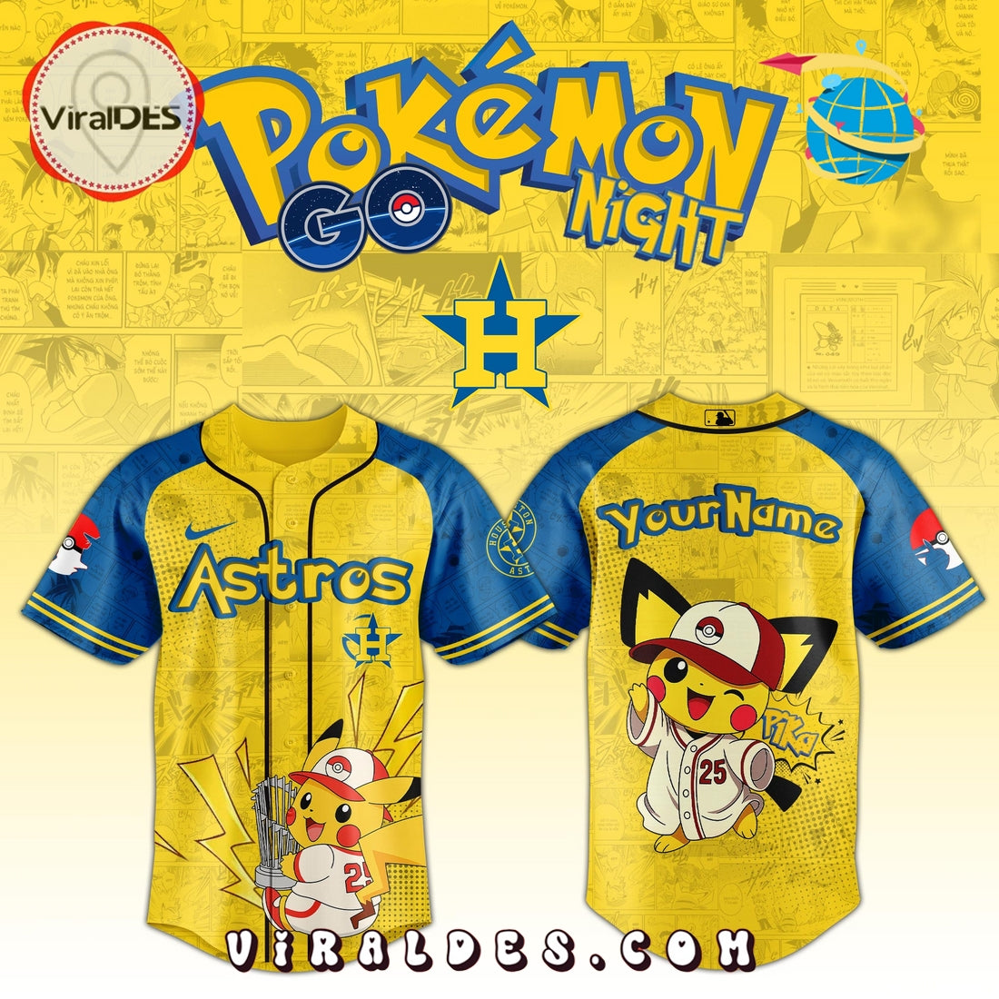 Houston Astros x Pokémon GO Night Baseball Jersey