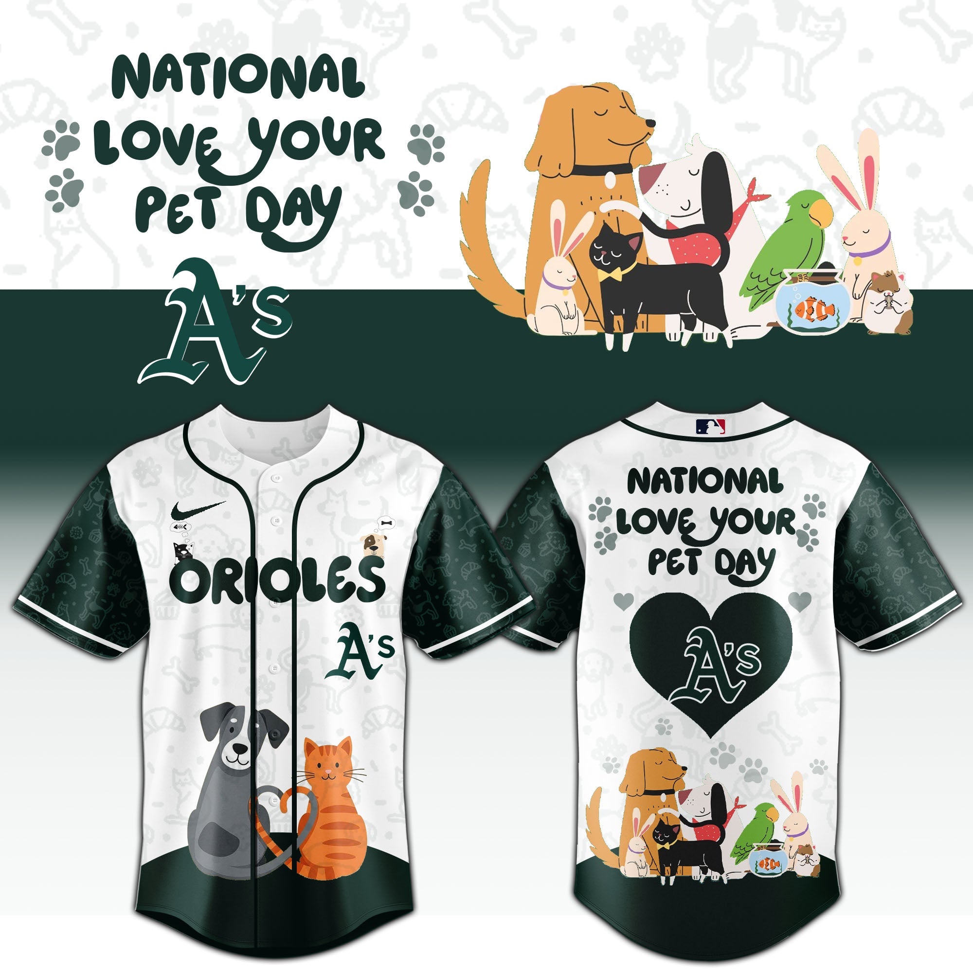 OAK Athletics special National Love Your Pet Day Limited Edition Jersey