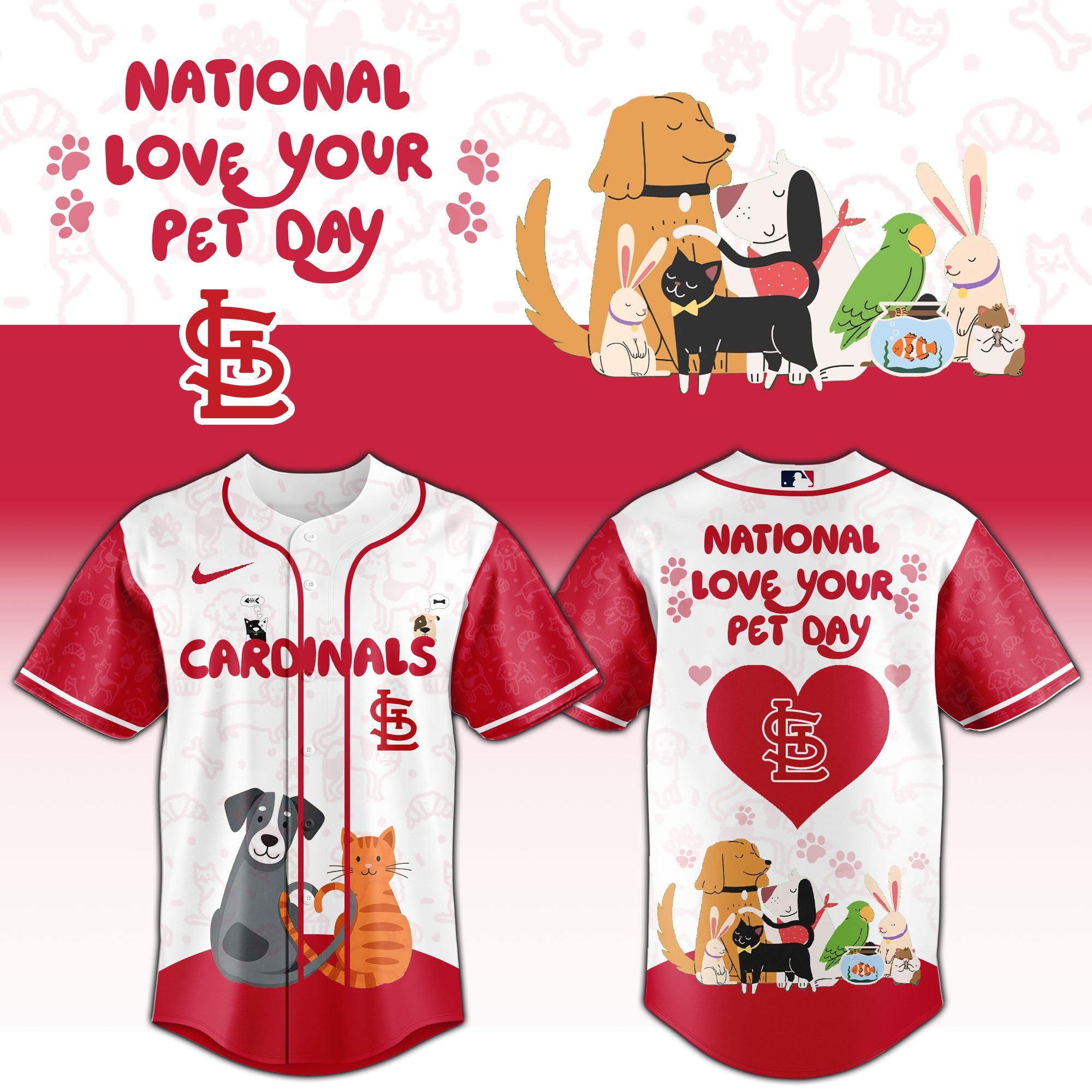 STL Cardinals special National Love Your Pet Day Limited Edition Jersey