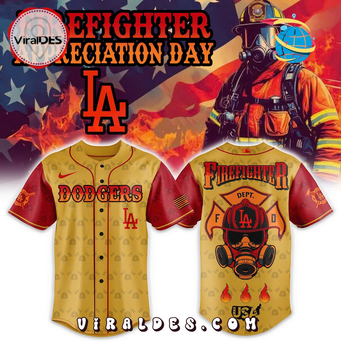 Los Angeles Dodgers MLB Firefighter Appreciation Baseball Jersey