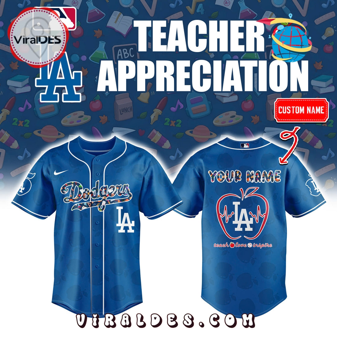 Los Angeles Dodgers Personalized Teacher Night Baseball Jersey