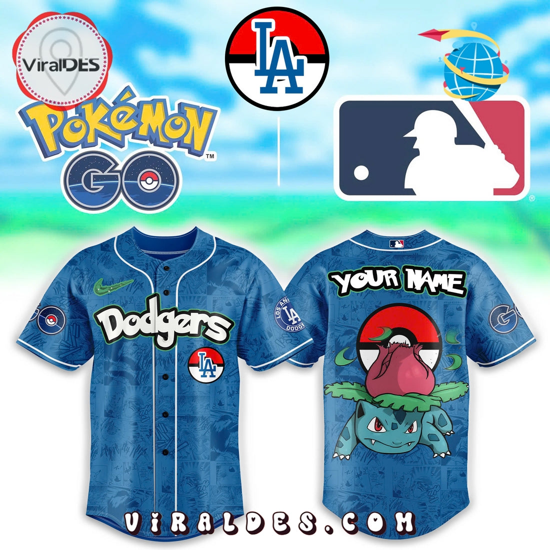 Los Angeles Dodgers x Pokemon Go Bulbasaur Baseball Jersey